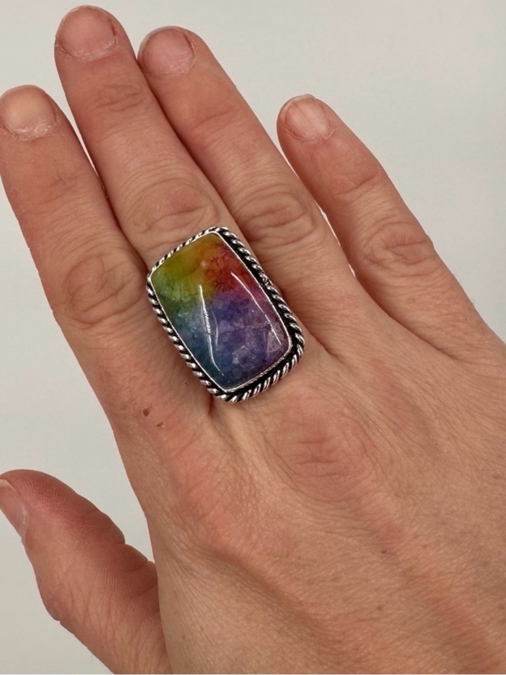 Multicolor Solar QuartRectangular Statement Ring